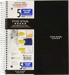 2. Five Star 5-Subject Notebooks