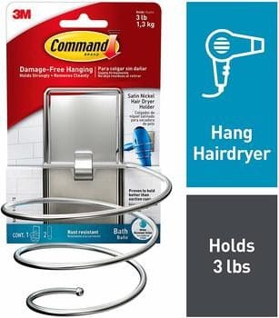 15. Command Satin Nickel Hair Dryer Holder