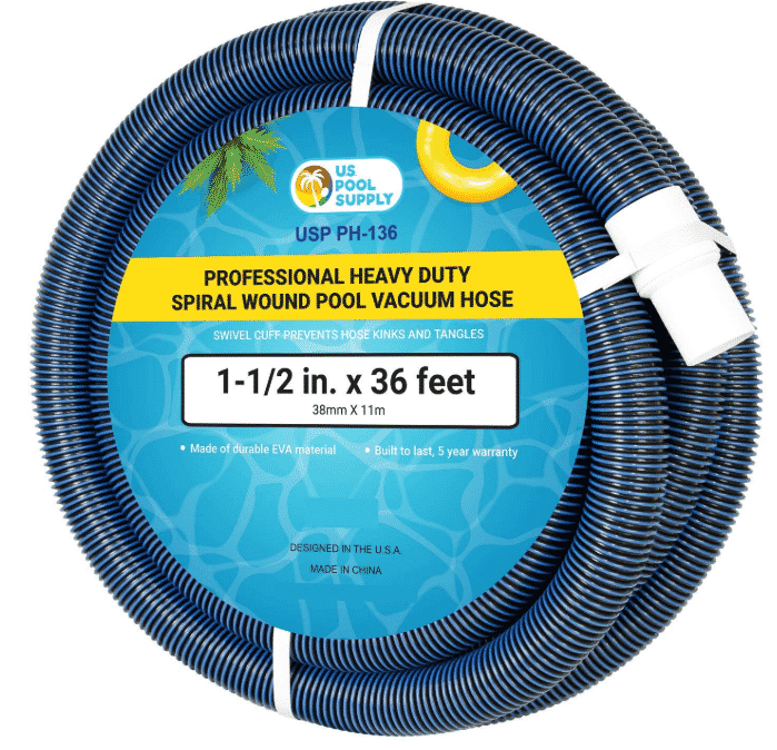 U.S. Pool Supply 1-1/2" x 36 Foot Professional Heavy Duty Spiral Wound Swimming Pool Vacuum Hose