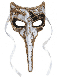 Loftus International Plague Doctor Venetian Nose Mask White w Gold & Black Accents 9" Long Novelty Item