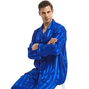 Mens Satin Long Button-Down Pajamas Set