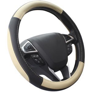 8. SEG Direct Black and Beige Leather Car Steering Wheel Cover