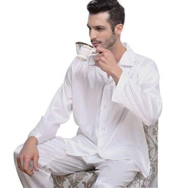 Mens Silk Satin Pajamas Set Sleepwear Loungewear Striped