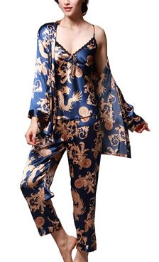 Women's Pajama Sets Elegance 3pcs Silk Pajamas Womens Sleepwear Sets