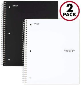 4. Five Star Spiral Notebooks, 5 Subject