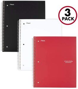 7. Five Star Spiral Notebooks, 5 Subject