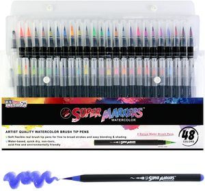 10. 48 Color Super Markers Watercolor Flexible Brush Tip Pens Set