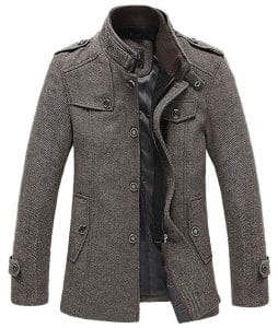 chouyatou Men's Winter Stylish Wool Blend Single Breasted Military Peacoat