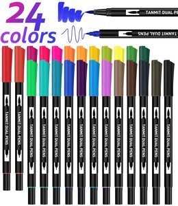 8. 24 Colors Dual Tip Brush Pen Art Markers