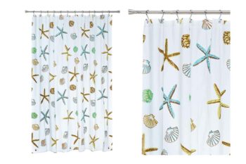 2. Blu-Pier Decorative Starfish and Sea Shells Shower Curtain