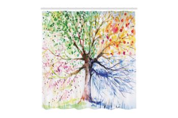 4. Four Seasons – Shower Curtain – Berry Green Red Yellow Navy Brown