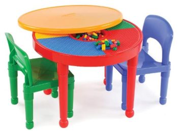 #1. Kid’s 2-In-1 Plastic Building Blocks-Compatible Activity Table & 2 Chairs Set