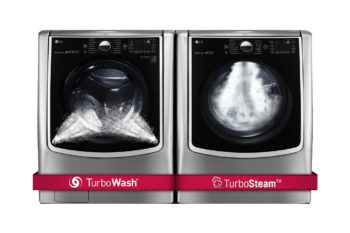 7. LG TwinWash Graphite Steel Front Load Laundry Pair with WM9000HVA 29″ Washer with and DLGX9001V 29″ Gas Dryer