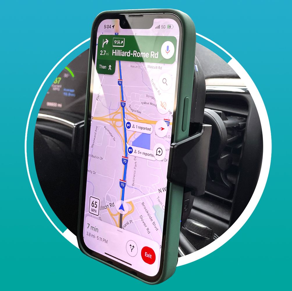 iphone with maps in auto sense wireless car charger on dashboard