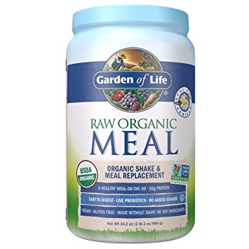 Garden of Life Meal Replacement - Organic Raw Plant Based Protein Powder, Vanilla, Vegan, Gluten-Free, 34.2oz (969g) Powder - Organic Protein Powders