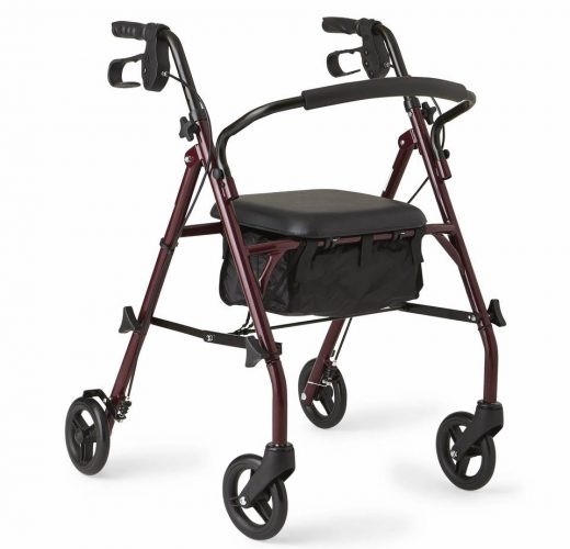 Healthcare Direct 100RA Steel Rollator Walker with 350 lb. Weight Capacity, Burgundy - Rollator Walkers with Seat