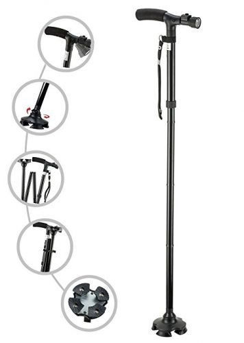 My Cane – Pivoting Quad Base, Folding Cane with Adjustable led light and cushion handle - Quad Canes