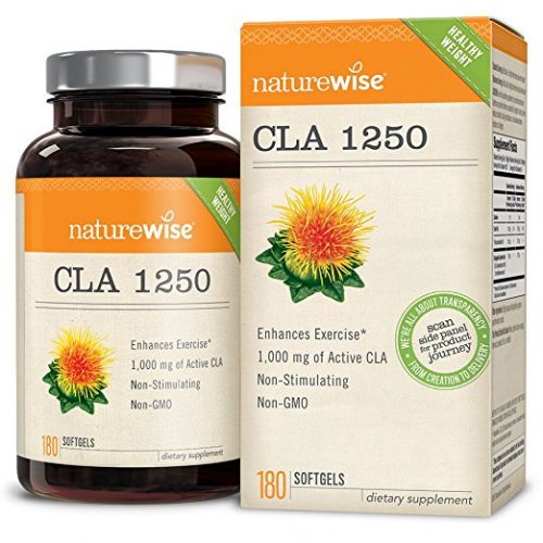 NatureWise CLA 1250, High Potency, Natural Weight Loss Exercise Enhancement, Increase Lean Muscle Mass, Non-Stimulating, Non-GMO, Gluten-Free 100% Safflower Oil, 180 count - Appetite Suppressant