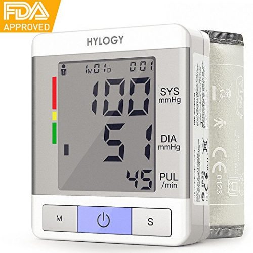 Wrist Blood Pressure Monitor HYLOGY FDA Approved Fully Automatic BP with Irregular Heartbeat Monitoring, Adjustable Wrist Cuff and Portable Case Perfect for Health Monitoring 