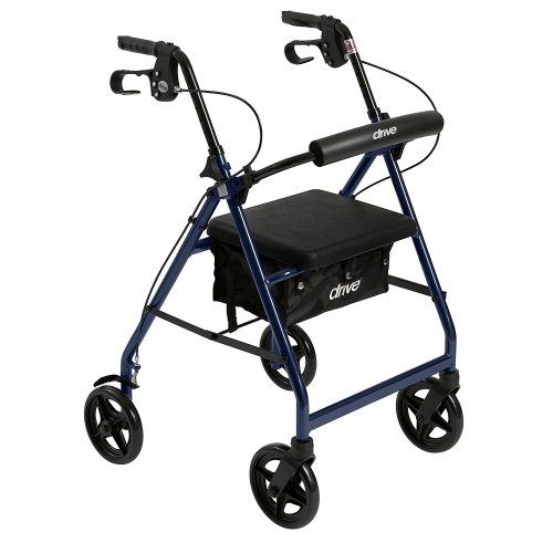 Drive Medical Aluminum Rollator Walker Fold Up and Removable Back Support, Padded Seat, 6" Wheels, Black - Rollator Walkers with Seat
