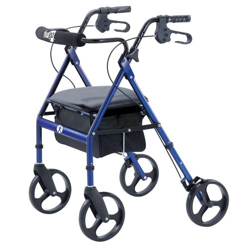 Hugo Portable Rollator Walker with Seat, Backrest, and 8 Inch Wheels, Blue - Rollator Walkers with Seat