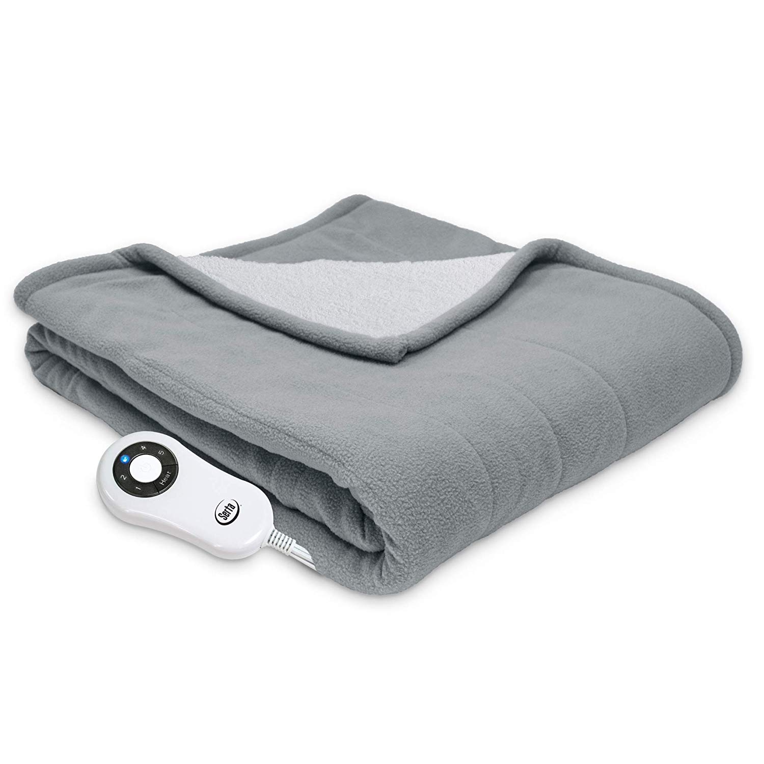 Serta | Reversible Sherpa/Fleece Heated Electric Throw Blanket, Gray - Heated Blankets